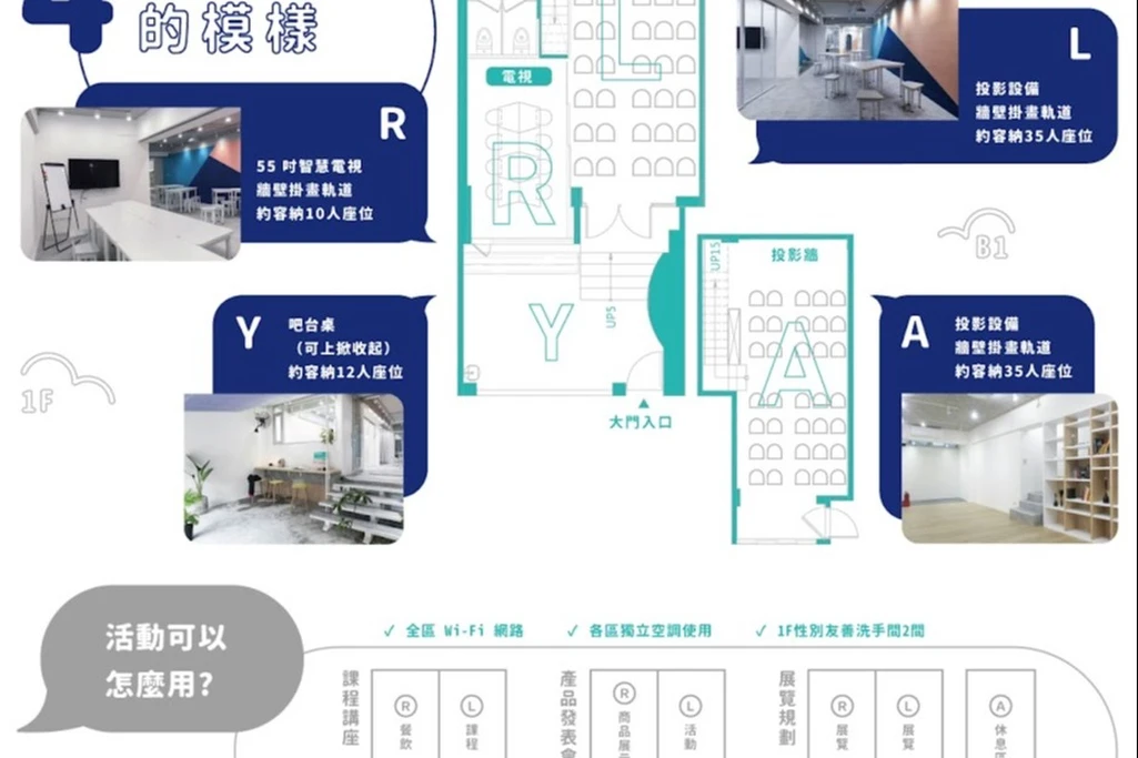 台北30人教室空間｜捷運綠線藍線皆可到｜地下室｜A room